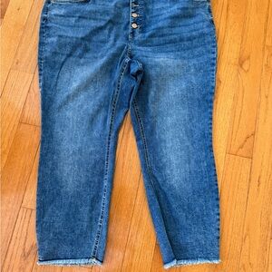 LC Lauren Conrad Medium Blue Button-Front Cropped Jeans